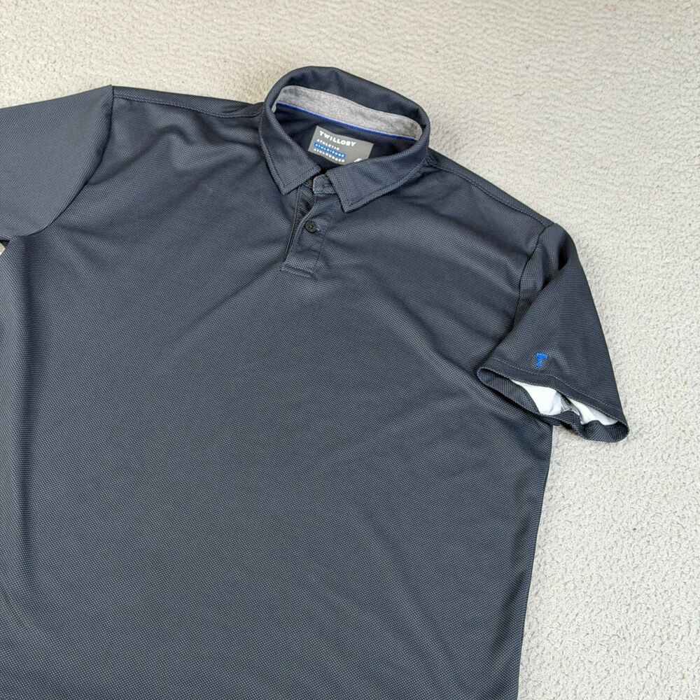 TWILLORY Polo Shirt Mens XL Blue Pin Point Polka Dot Casual Golf Athleisure